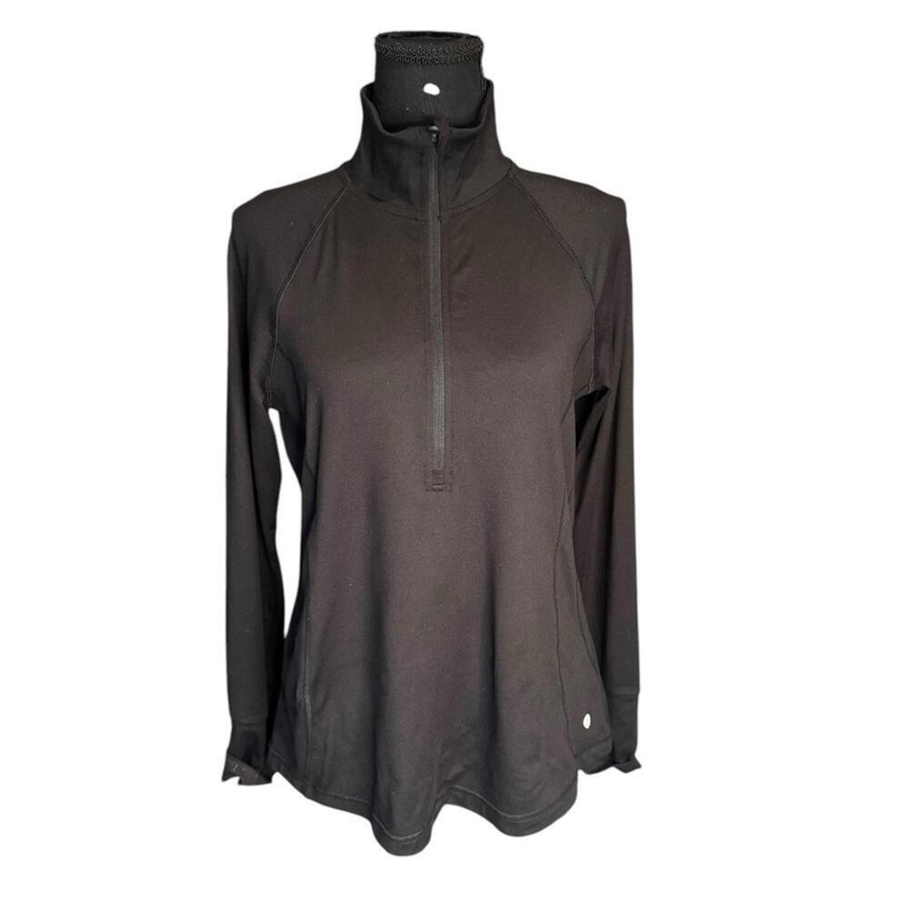 Apana Black Quarter Zip Pullover Top Med Thumbholes Athleisure Activewear E19
